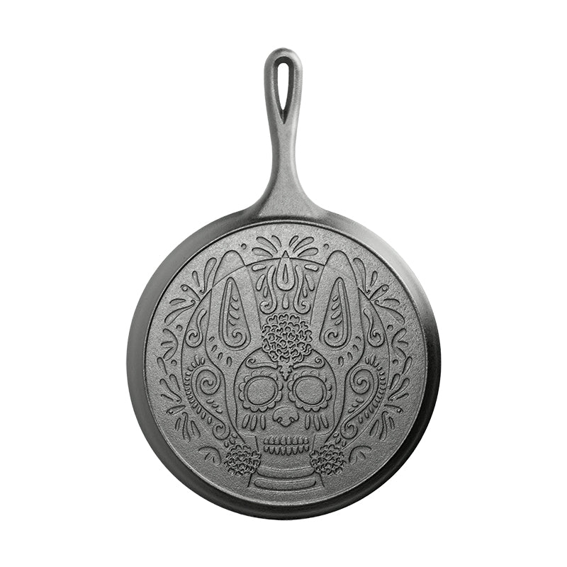 10.5 Inch Seasoned Cast Iron Xolo Sugar Skull Griddle - Lodge